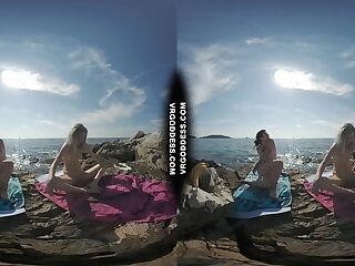 Poppy And Brille Doing Naked Yoga On The Beach Hot Women Vacation